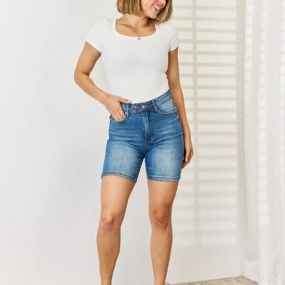Hazel Blues® |  Judy Blue Tummy Control Double Button Bermuda Denim Shorts - Picture 7 of 7